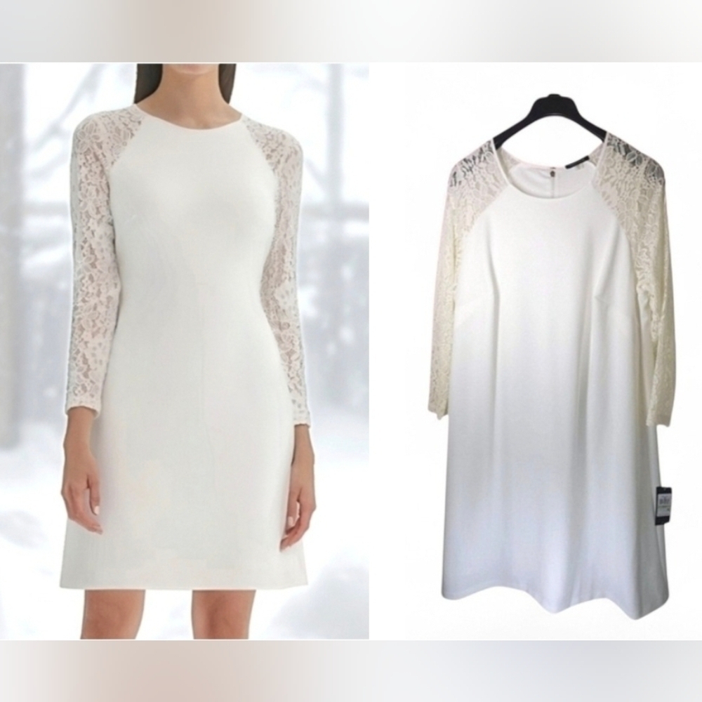 Tommy Hilfiger Lace-Sleeve A-Line Ivory Dress Size 18W NWT - Picture 14 of 15
